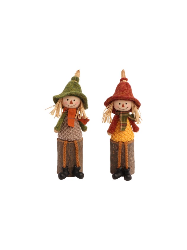 WILLOW SCARECROW ON WOODENLOG 2 ASSORTED DIA 5CM X 20CM