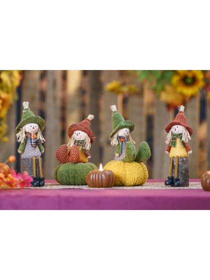 WILLOW SCARECROW ON PUMPKIN 2 ASSORTED DIA 12CM X 18CM