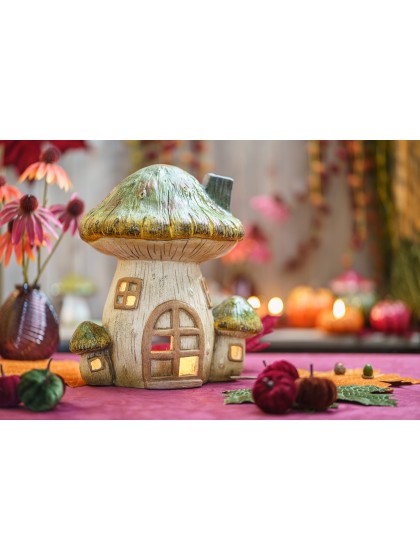 MAGNESIA MUSHROOM HOUSE CANDLEHOLDER 28.5CM X 24.5CM X 31.8CM