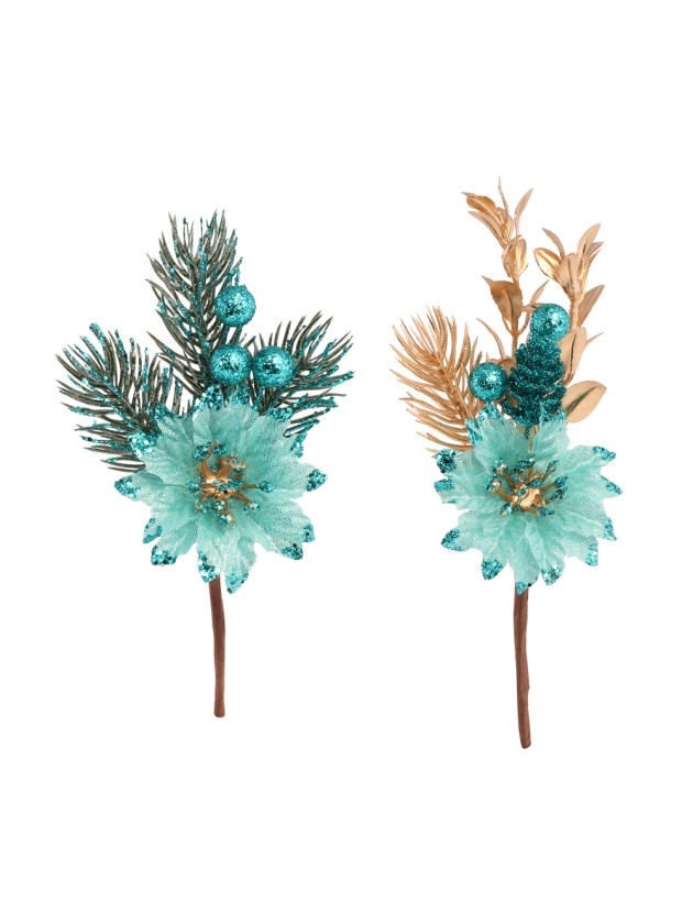MINI BOUQUET SAPIN POINSETTIA TEAL 2 ASS ENV 7.5CM X 3CM X 16CM