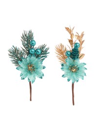 MINI BUNCH TREE BRANCH TEAL POINSETTIA 2 ASS AROUND 7.5CM X 3CM X 16CM