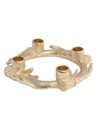 GOLDEN POLYRESIN DEER CANDLE HOLDER FOR 4 TAPER CANDLES 22.5CM X 22CM X 4.5CM