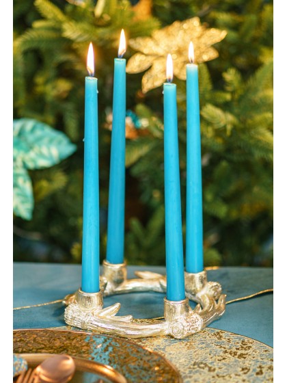 GOLDEN POLYRESIN DEER CANDLE HOLDER FOR 4 TAPER CANDLES 22.5CM X 22CM X 4.5CM