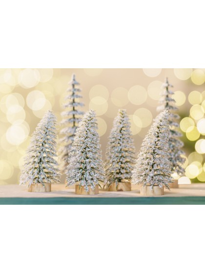 SET 4 SNOWY GREEN XMAS TREES DIA 4CM X 10CM