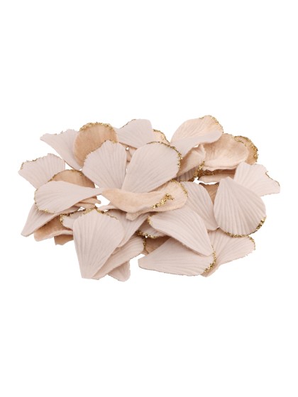 BAG OF 50 IVORY VELVET PETALS WITH GLITTERED BORDER 3.5CM X 0.1CM X 5CM