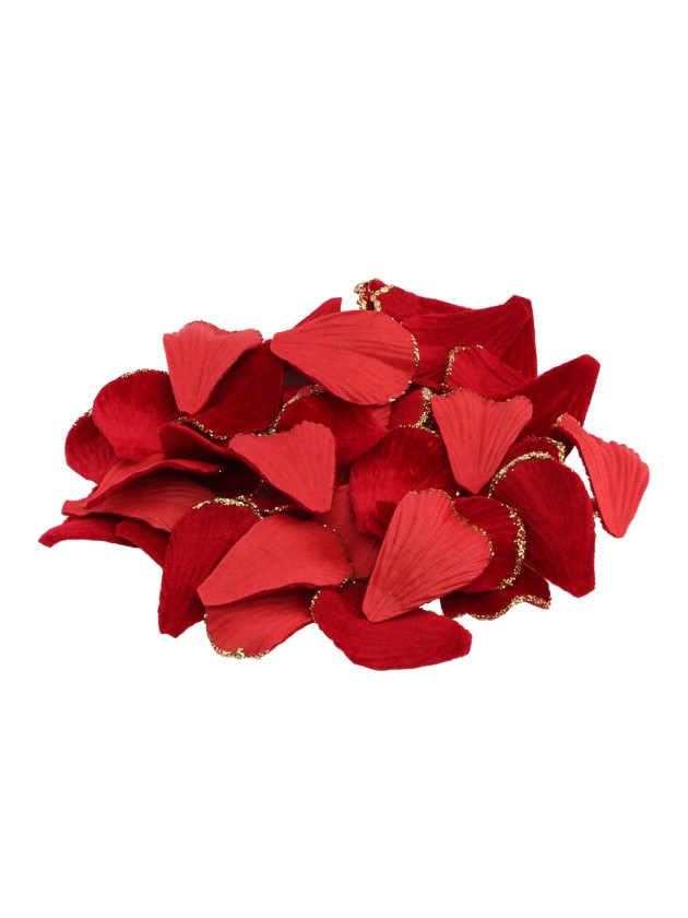 BAG OF 50 RED VELVET PETALS WITH GLITTERED BORDER 3.5CM X 0.1CM X 5CM