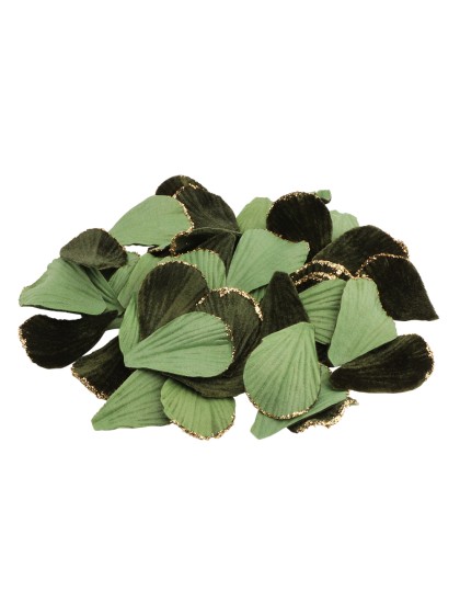 BAG OF 50 GREEN VELVET PETALS WITH GLITTERED BORDER 3.5CM X 0.1CM X 5CM