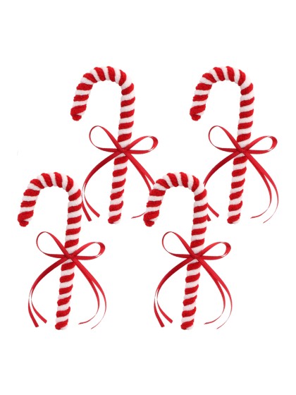4 CANDY CANES CANDY STRIPES WITH BOW 6CM X 1.2CM X 15CM