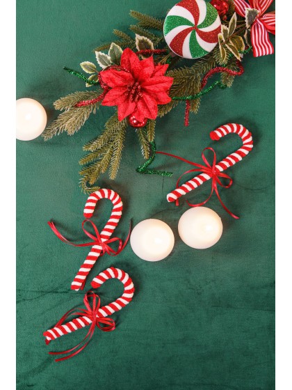 4 CANDY CANES CANDY STRIPES WITH BOW 6CM X 1.2CM X 15CM