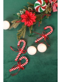 4 CANDY CANES CANDY STRIPES WITH BOW 6CM X 1.2CM X 15CM