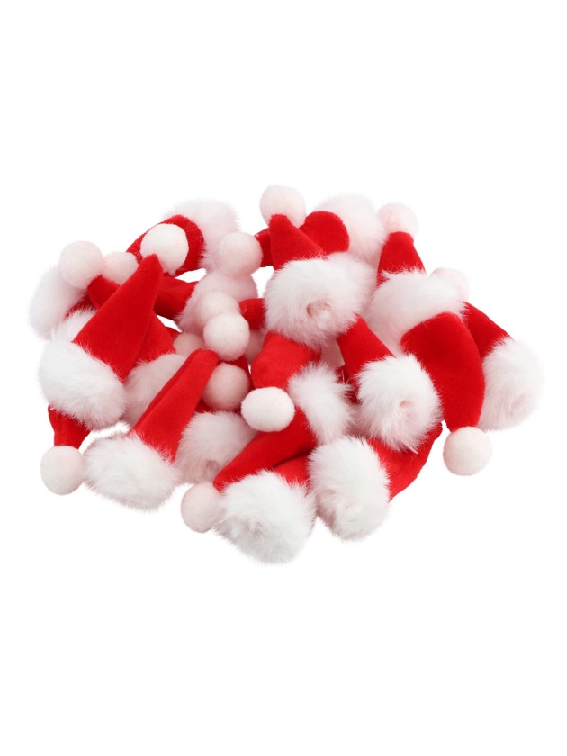SET OF 20 MINI SANTAS RED HATS 3CM X 2CM X 6CM