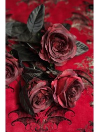 BOUQUET 5 ROSES BORDEAUX FEUILLES NOIRES 20CM X 20CM X 48CM