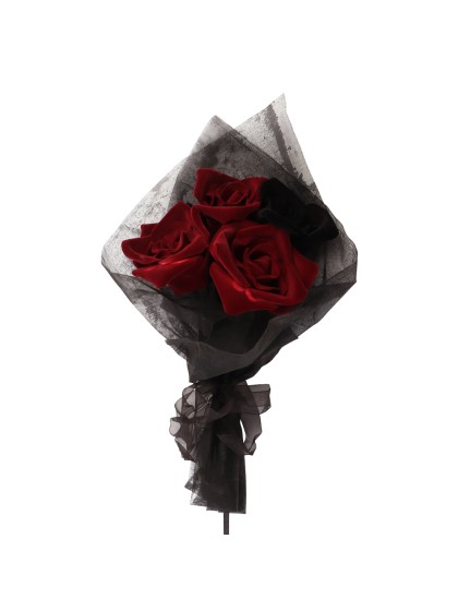 5 FLOCKED VELVET ROSES BUNCH 16CM X 16CM X 45CM