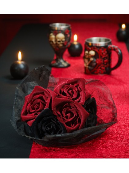 BOUQUET 5 ROSES VELOURS FLOQUEES 16CM X 16CM X 45CM