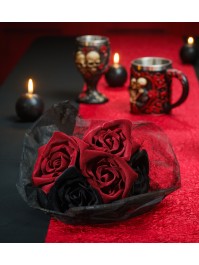 BOUQUET 5 ROSES VELOURS FLOQUEES 16CM X 16CM X 45CM