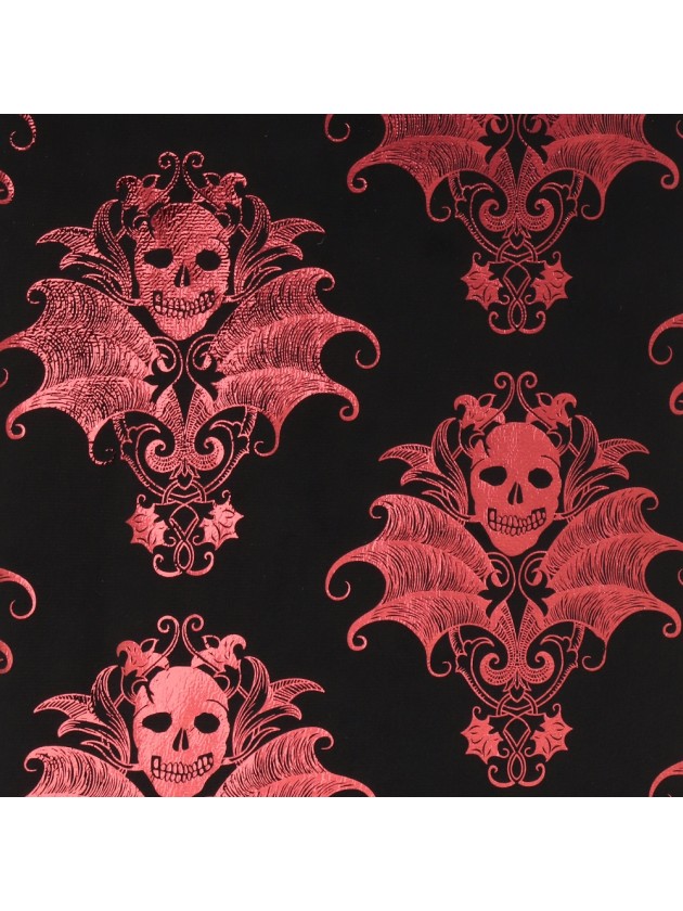 BLACK VELVET TABLE RUNNER DARK RED BAROQUE SKULL 28CM X 3M