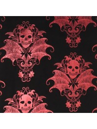CHEMIN DE TABLE VELOURS NOIR SKULL BAROQUE IMPRESSION BORDEAUX 28CM X 3M
