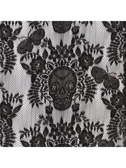 TISCHLÄUFER SPITZE SCHWARZ TOTENKOPF 37CM X 180CM