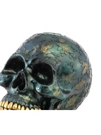 IRIDESCENT GREEN POLYRESIN SKULL WITH LEAVES DECOR 17CM X 25CM X 17.5CM