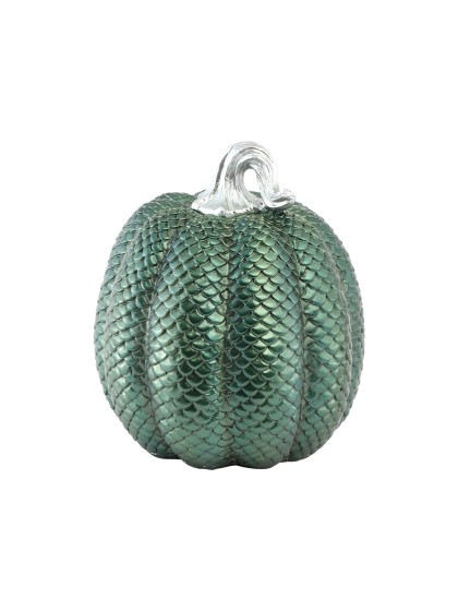 POLYRESIN IRIDESCENT GREEN SNAKE TEXTURED PUMPKIN 16.5CM X 16.5CM X 20CM