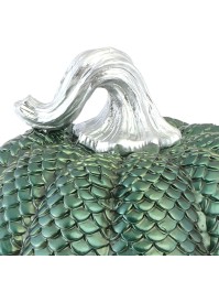 POLYRESIN IRIDESCENT GREEN SNAKE TEXTURED PUMPKIN 16.5CM X 16.5CM X 20CM