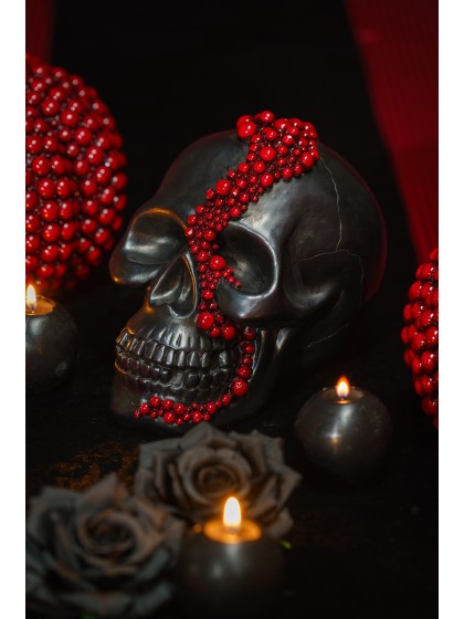 CRANE RESINE NOIR PERLES ROUGE BLOODY 15CM X 23CM X 18CM