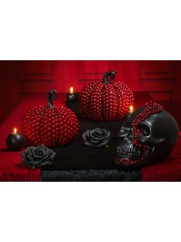 PETITE CITROUILLE RESINE PERLES ROUGE BLOODY 19CM X 18CM X 19CM