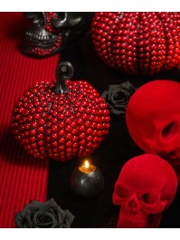 PETITE CITROUILLE RESINE PERLES ROUGE BLOODY 19CM X 18CM X 19CM
