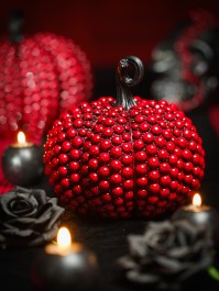 SMALL POLYRESIN PUMPKIN WITH BLOODY RED BEADS 19CM X 18CM X 19CM