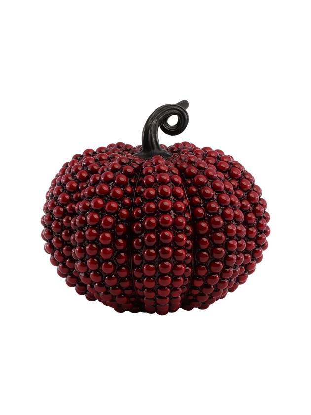 BIG POLYRESIN PUMPKIN WITH BLOODY RED BEADS 24CM X 22CM X 21CM