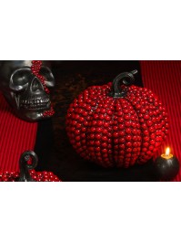 BIG POLYRESIN PUMPKIN WITH BLOODY RED BEADS 24CM X 22CM X 21CM