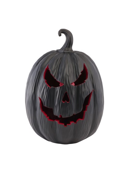 CITROUILLE DEVIL RESINE NOIR ET ROUGE AVEC LED 21CM X 21CM X 29CM
