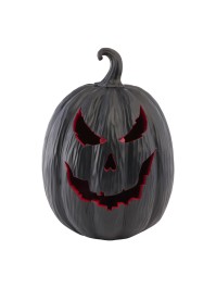 CITROUILLE DEVIL RESINE NOIR ET ROUGE AVEC LED 21CM X 21CM X 29CM