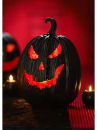 BLACK AND RED POLYRESIN PUMPKIN WITH LED LIGHT 21CM X 21CM X 29CM