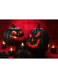 KÜRBIS DEVIL KUNSTHARZ SCHWARZ UND ROT MIT LED 21CM X 21CM X 29CM