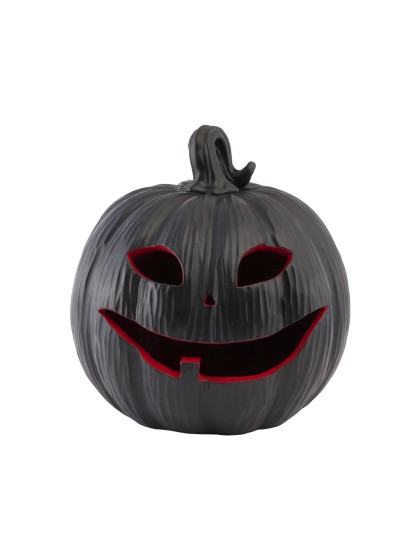 CITROUILLE RESINE NOIR ET ROUGE AVEC LED 25CM X 24CM X 25CM
