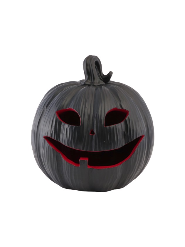 CITROUILLE RESINE NOIR ET ROUGE AVEC LED 25CM X 24CM X 25CM
