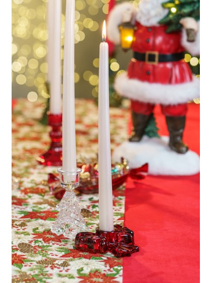 RED GLASS BOW CANDLEHOLDER 9.2CM X 9.2CM X 2.8CM