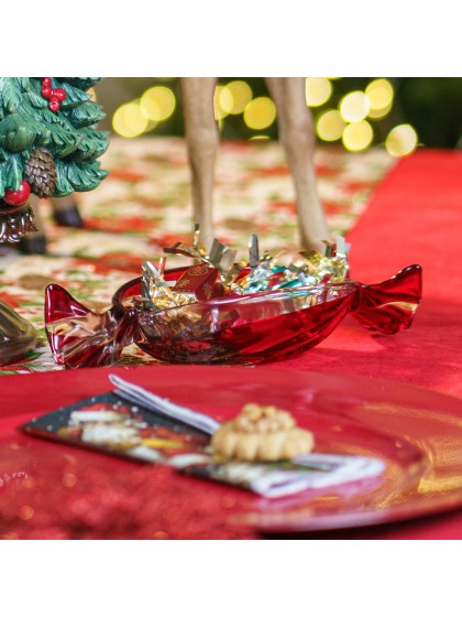 COUPELLE VERRE FORME BONBON ROUGE/TRANSPARENT 19.5CM X 8.4CM X 4CM