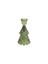 BOUGEOIR FLAMBEAU VERRE SAPIN VERT DIA 7.8CM X 14.5CM
