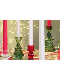 GREEN GLASS XMAS TREE TAPER CANDLEHOLDER DIA 7.8CM X 14.5CM