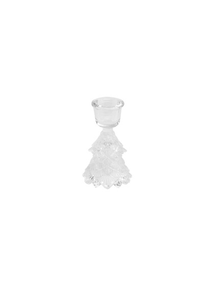 CLEAR GLASS XMAS TREE TAPER CANDLEHOLDER DIA 6.3CM X 10CM