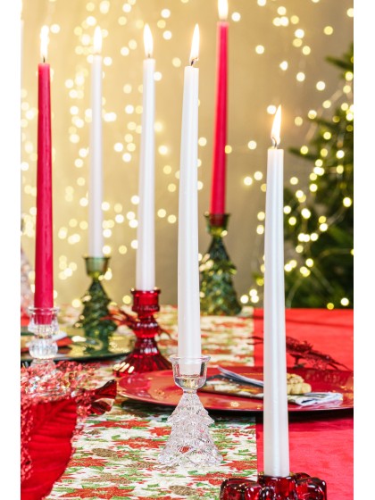 CLEAR GLASS XMAS TREE TAPER CANDLEHOLDER DIA 6.3CM X 10CM