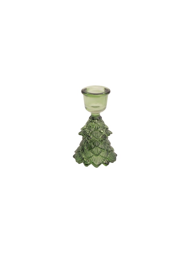 BOUGEOIR FLAMBEAU VERRE SAPIN VERT DIA 6.3CM X 10CM
