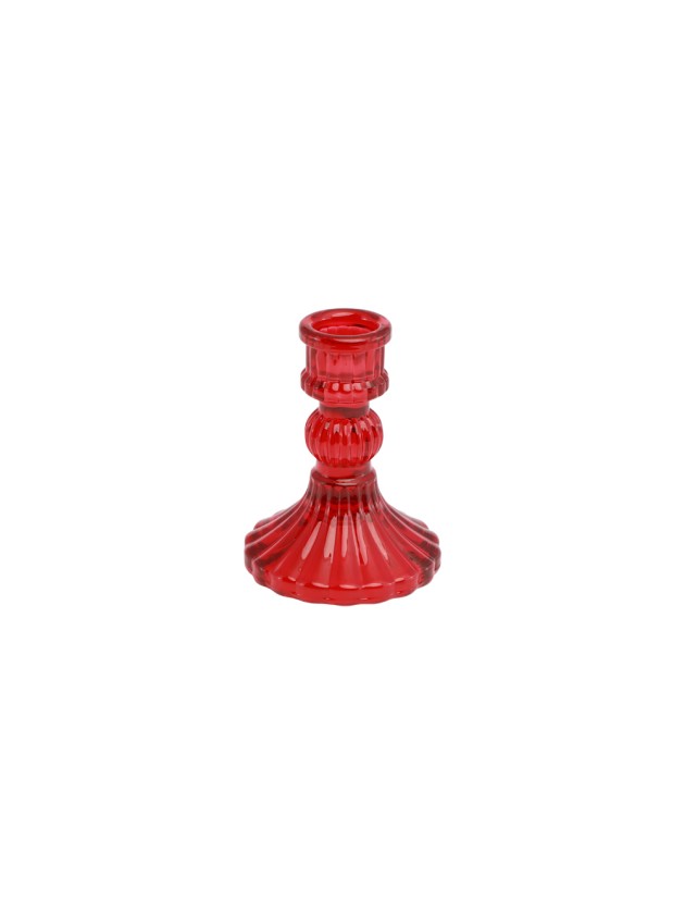 RED GLASS VINTAGE TAPER CANDLEHOLDER DIA 8CM X 10.5CM