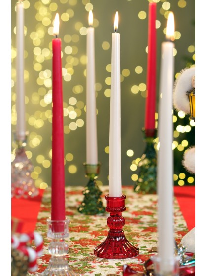 RED GLASS VINTAGE TAPER CANDLEHOLDER DIA 8CM X 10.5CM
