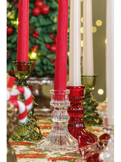 BOUGEOIR VERRE FLAMBEAU VINTAGE ROUGE DIA 8CM X 10.5CM