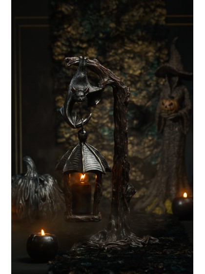 BOUGEOIR LANTERNE CHAUVE SOURIS SUR BRANCHE 19.2CM X 15CM X 37CM