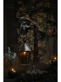 POLYRESIN BAT ON TREE BRANCH LANTERN CANDLE HOLDER 19.2CM X 15CM X 37CM