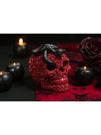 POLYRESIN RED ROSES SKULL AND BLACK SNAKE 10.5CM X 15CM X 13CM